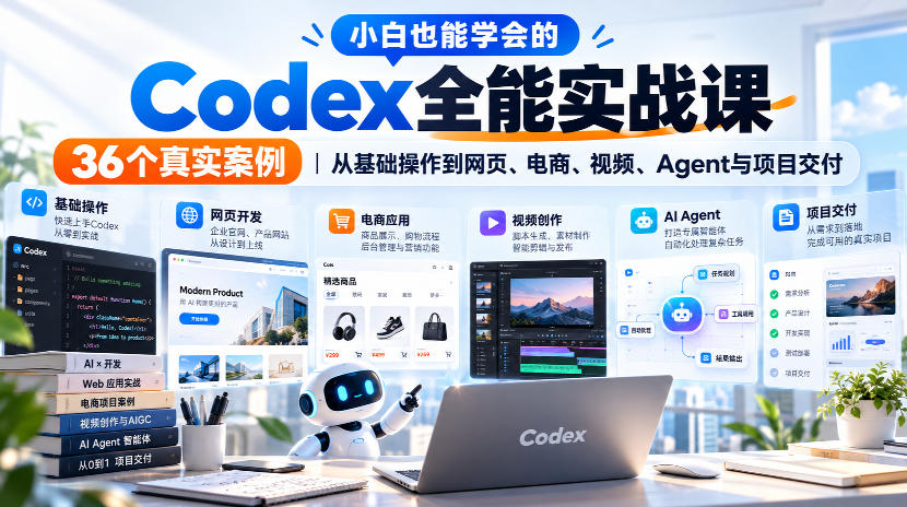 小白也能学会的Codex全能实战课｜36个真实案例，从基础操作到网页、电商、视频、Agent与项目交付-小灰云创