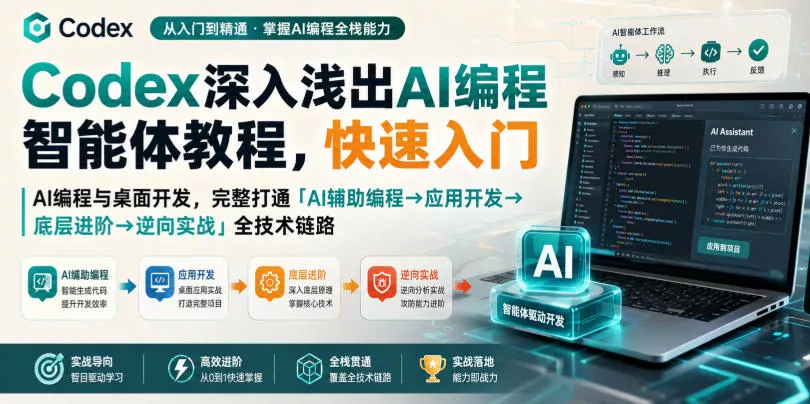 Codex深入浅出AI编程智能体教程,快速入门AI编程与桌面开发,打通「AI辅助编程→应用开发→底层进阶→逆向实战」全技术链路-小灰云创