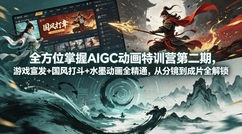 全方位掌握AIGC动画特训营第二期，游戏宣发+国风打斗+水墨动画全精通，从分镜到成片全解锁-小灰云创