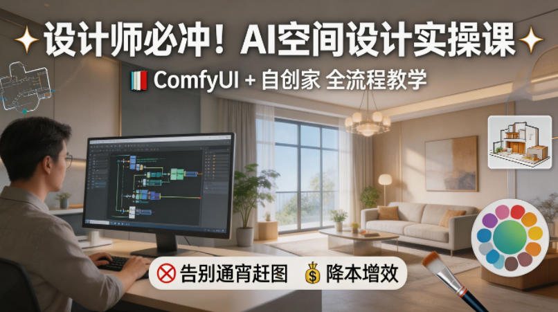 设计师必冲！AI空间设计实操课，ComfyUI+自创家全教学，告别通宵赶图，降本增效-小灰云创
