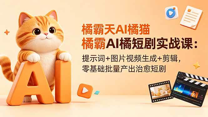 （18542期）橘霸天AI橘猫短剧实战课：提示词+图片视频生成+剪辑，零基础批量产出治愈短剧-小灰云创