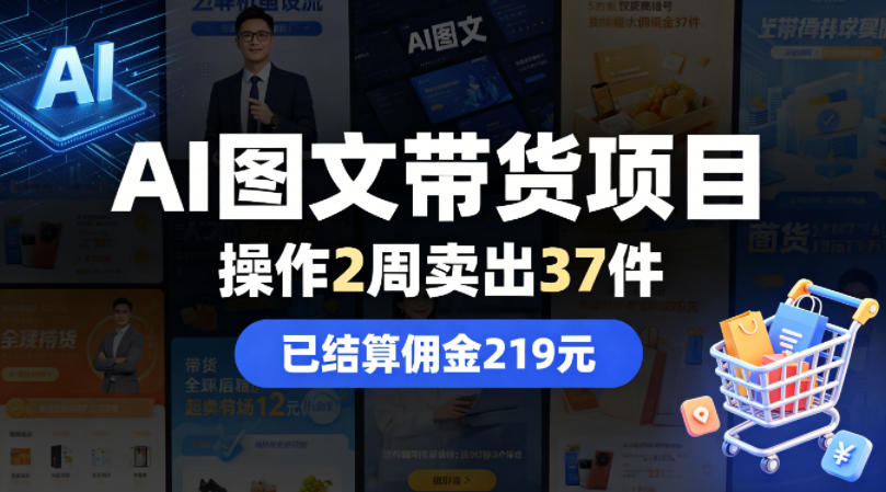 AI图文带货项目，操作2周卖出37件，已结算佣金219-小灰云创