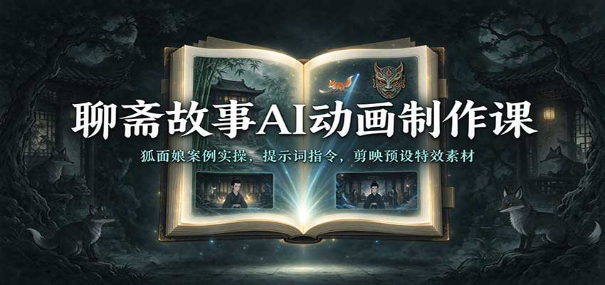 聊斋故事AI动画制作课：狐面娘案例实操，提示词指令，剪映预设特效素材-小灰云创