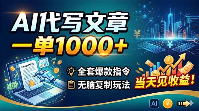 （18575期）AI代写文章，一单1000+，全套爆款指令+无脑复制玩法，当天见收益！-小灰云创