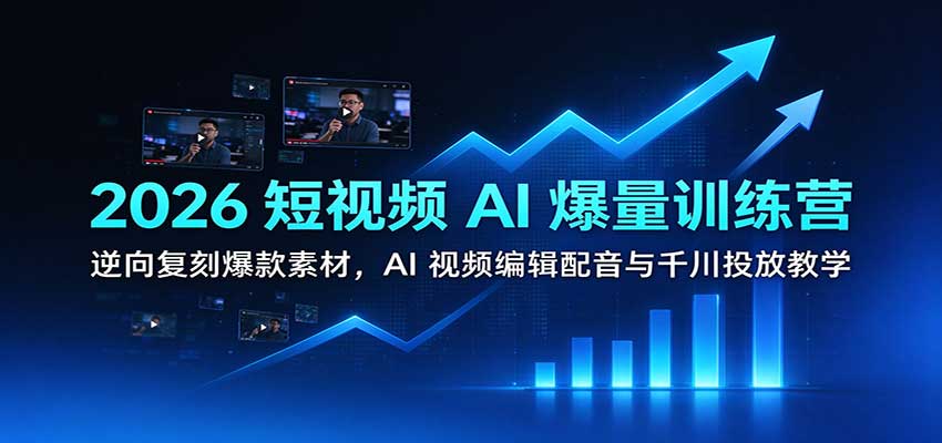 2026短视频AI爆量训练营:逆向复刻爆款素材,AI视频编辑配音与千川投放教学-小灰云创
