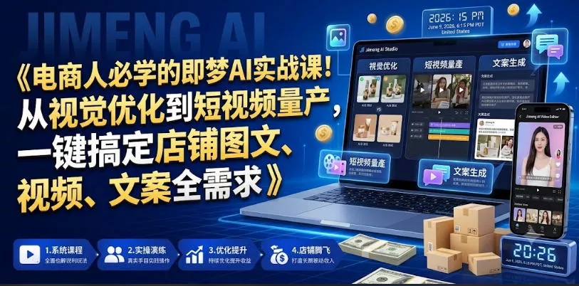 电商人必学的即梦AI实战课!从视觉优化到短视频量产,一键搞定店铺图文、视频、文案全需求-小灰云创