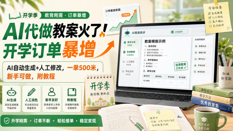 AI代做教案火了！开学订单暴增，AI自动生成+人工修改，一单500米，新手可做，附教程【揭秘】-小灰云创