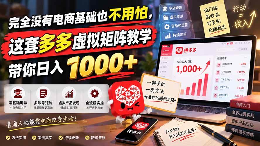 （20454期）完全没有电商基础也不用怕，这套多多虚拟矩阵教学带你日入 1000+-小灰云创