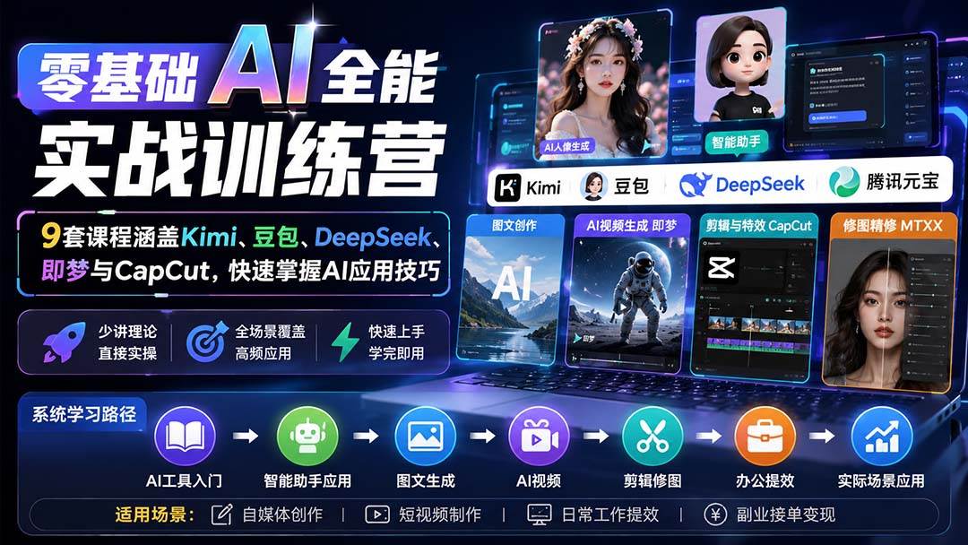 （20134期）零基础AI全能实战训练营：9套课程涵盖Kimi、豆包、DeepSeek、即梦与CapCut，快速掌握AI应用技巧-小灰云创