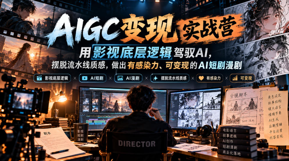 AIGC变现实战营,用影视底层逻辑驾驭AI,摆脱流水线质感,做出有感染力、可变现的AI短剧漫剧 AIGC变现实战营,用影视底层逻辑驾驭AI,摆脱流水线质感,做出有感染力、可变现的AI短剧漫剧