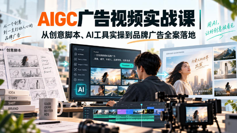 AIGC广告视频实战课｜从创意脚本、AI工具实操到品牌广告全案落地-小灰云创