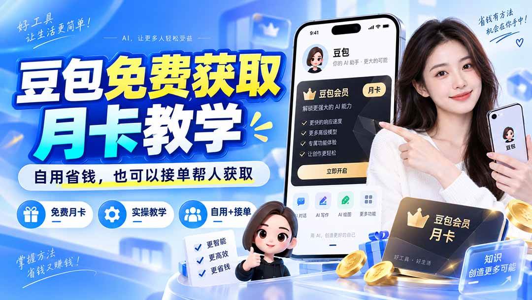 （20358期）豆包免费获取月卡教学，自用省钱，也可以接单帮人获取-小灰云创