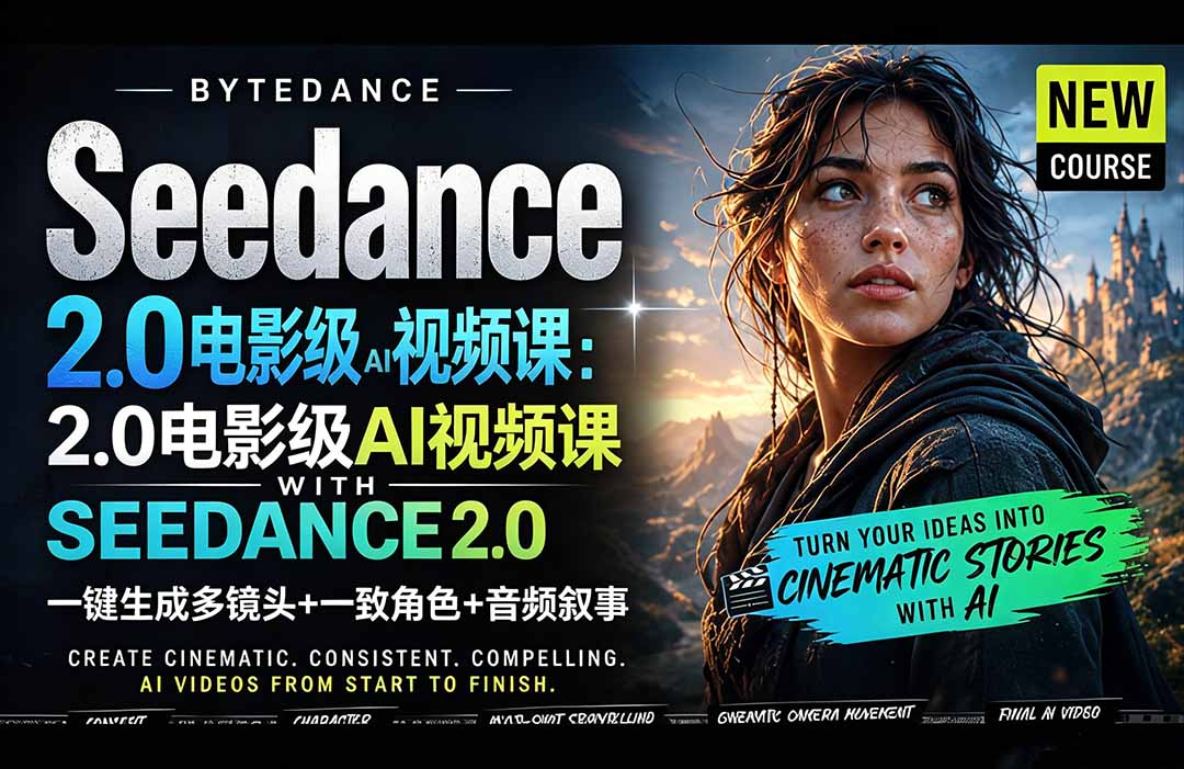Seedance 2.0电影级AI视频课：一键生成多镜头+一致角色+音频叙事-小灰云创