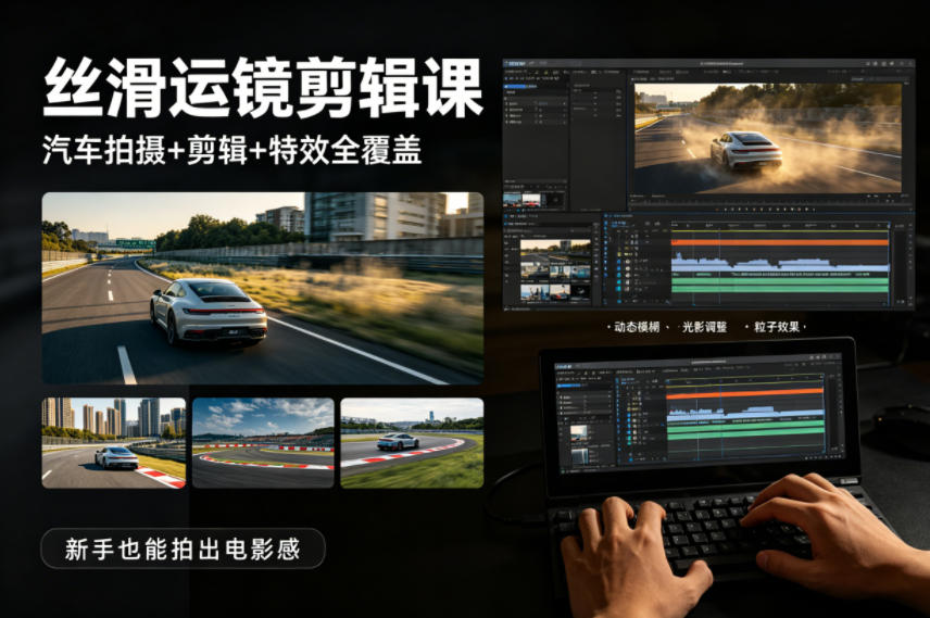 大叔丝滑运镜剪辑课，汽车拍摄+剪辑+特效全覆盖，新手也能拍出电影感 - 小灰云创-小灰云创