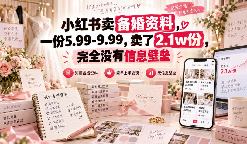小红书卖备婚资料，一份5.99-9.99，卖了2.1w份，完全没有信息壁垒-小灰云创