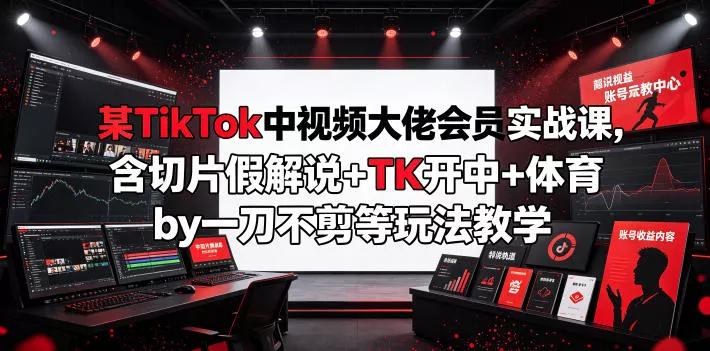 某TikTok中视频大佬会员实战课,含切片假解说+TK开中+体育by一刀不剪等玩法教学-小灰云创