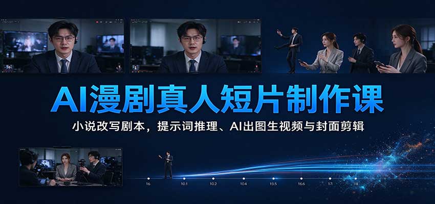 AI漫剧真人短片制作课：小说改写剧本，提示词推理、AI出图生视频与封面剪辑-小灰云创