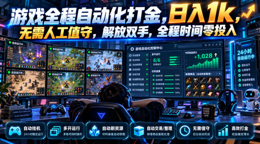 游戏全程自动化打金,日入1k,无需人工值守,解放双手,全程时间零投入【揭秘】-小灰云创