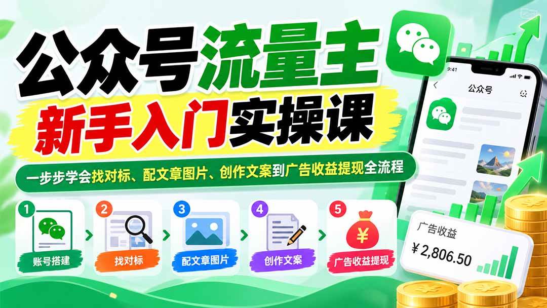 （20816期）公众号流量主新手入门实操课：一步步学会找对标、配文章图片、创作文案到广告收益提现全流程-小灰云创