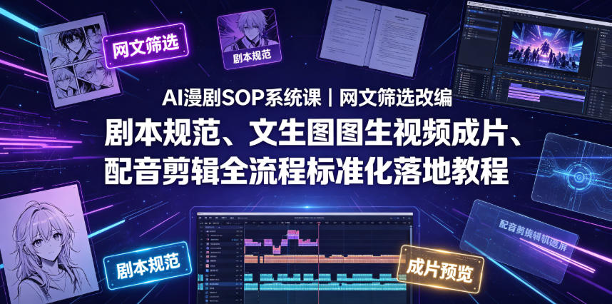 AI漫剧SOP系统课|网文筛选改编、剧本规范、文生图图生视频成片、配音剪辑全流程标准化落地教程 AI漫剧SOP系统课|网文筛选改编、剧本规范、文生图图生视频成片、配音剪辑全流程标准化落地教程