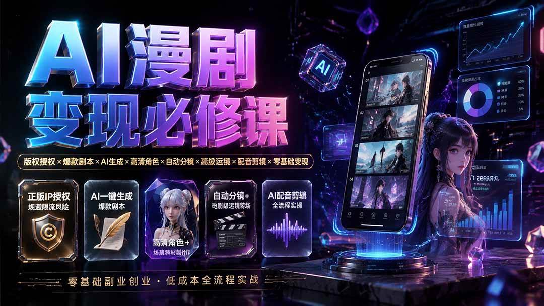 （19664期）AI漫剧变现必修课：版权授权×爆款剧本×AI生成×高清角色×自动分镜×高级运镜×配音剪辑×零基础变现-小灰云创