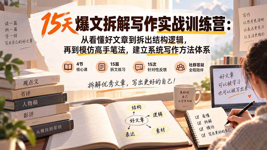 (20271期)15天爆文拆解写作实战训练营:从看懂好文章到拆出结构逻辑,再到模仿高手笔法,建立系统写作方法体系-小灰云创