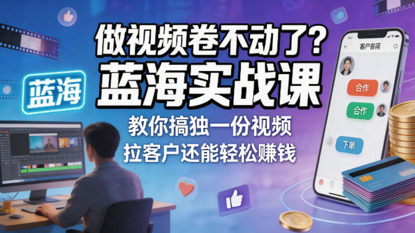 做视频卷不动了？蓝海实战课教你搞独一份视频，拉客户还能轻松賺钱！【原创双语字幕】-小灰云创