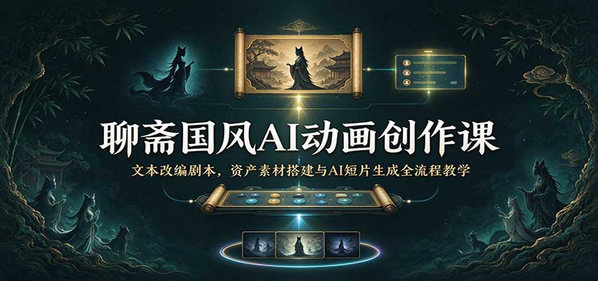 聊斋国风AI动画创作课：文本改编剧本，资产素材搭建与AI短片生成全流程教学-小灰云创