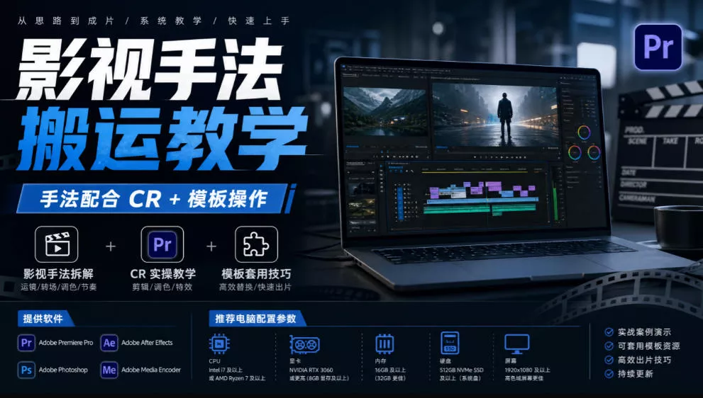 影视手法搬运教学，手法配合CR+模板操作，需要电脑，提供软件+配置参数-小灰云创