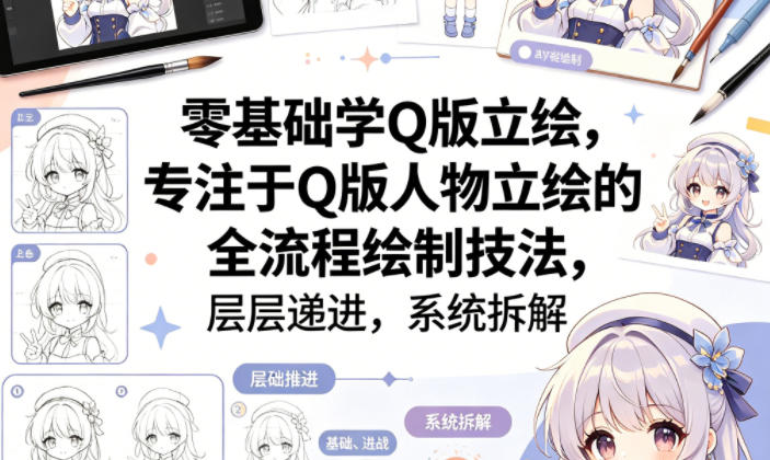 零基础学Q版立绘，专注于Q版人物立绘的全流程绘制技法，层层递进，系统拆解 - 小灰云创-小灰云创