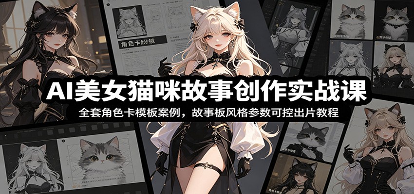AI美女猫咪故事创作实战课：全套角色卡模板案例，故事板风格参数可控出片教程-小灰云创