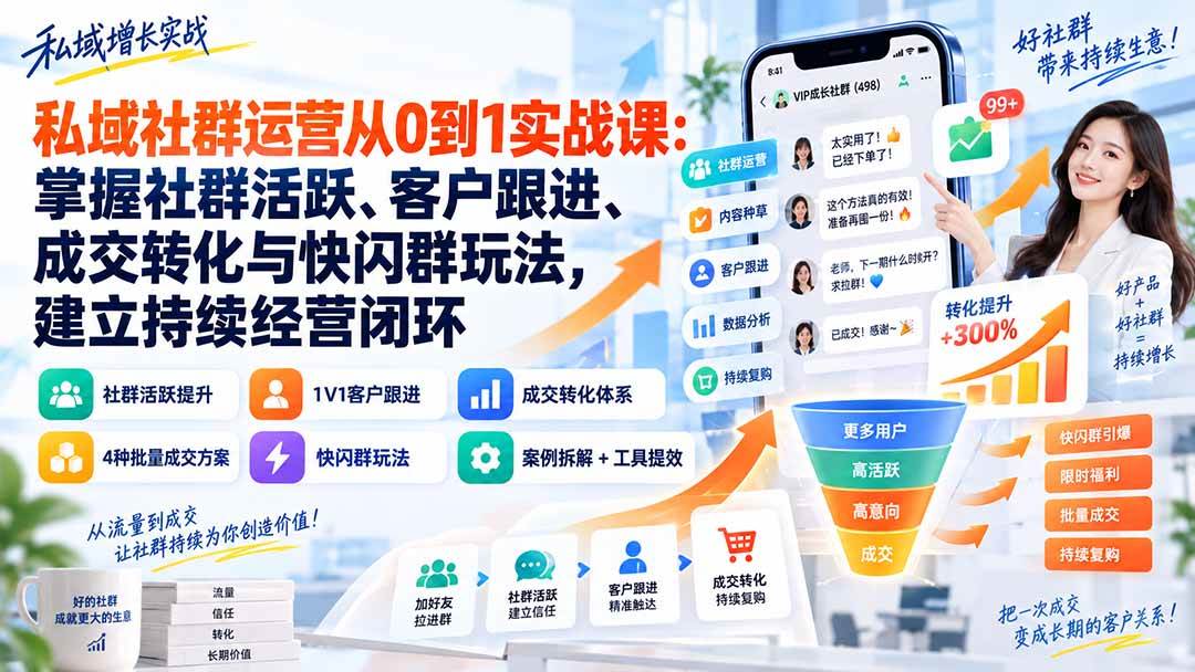 (20428期)私域社群运营从0到1实战课:掌握社群活跃、客户跟进、成交转化与快闪群玩法,建立持续经营闭环-小灰云创
