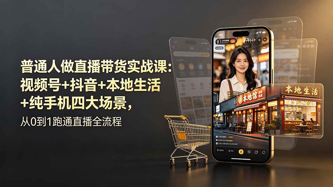 （19111期）普通人做直播带货实战课：视频号+抖音+本地生活+纯手机四大场景，从0到1跑通直播全流程-小灰云创