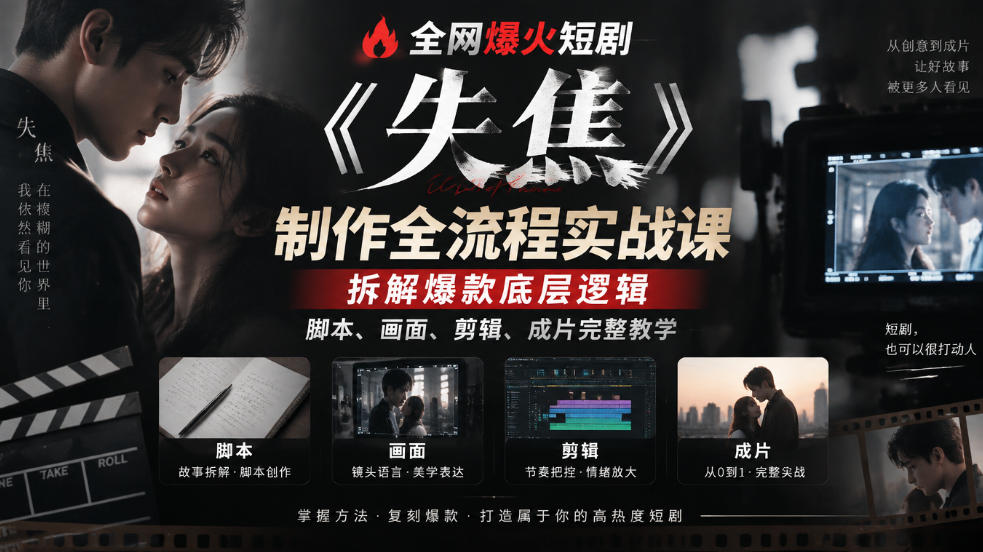 全网爆火短剧《失焦》制作全流程实战课|拆解爆款底层逻辑,脚本、画面、剪辑、成片完整教学-小灰云创
