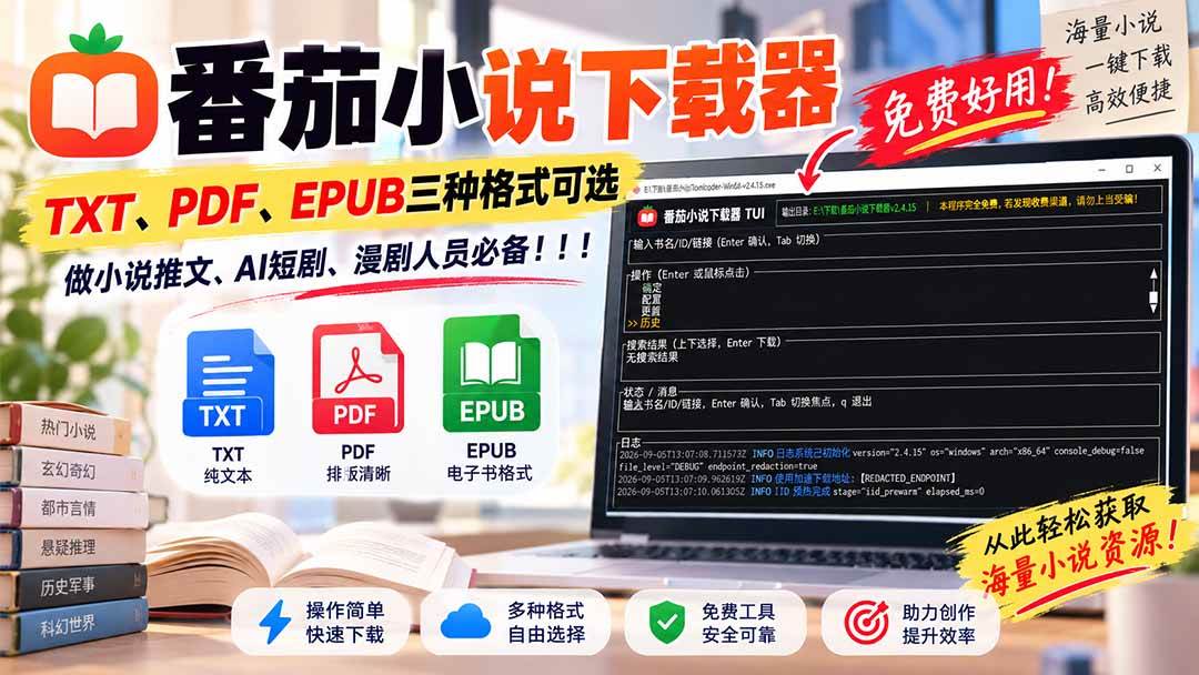 (20529期)番茄小说下载器,TXT、PDF、EPUB三种格式可选,做小说推文、AI短剧、漫剧人员必备!-小灰云创