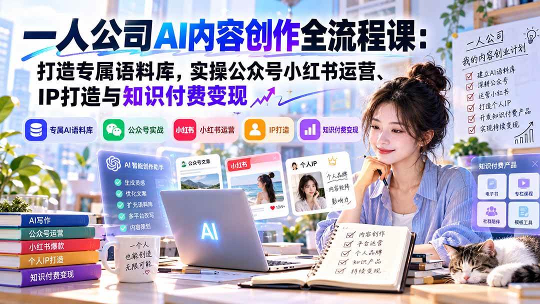 (20866期)一人公司AI内容创作全流程课:打造专属语料库,实操公众号小红书运营、IP打造与知识付费变现方法论 (20866期)一人公司AI内容创作全流程课:打造专属语料库,实操公众号小红书运营、IP打造与知识付费变现方法论