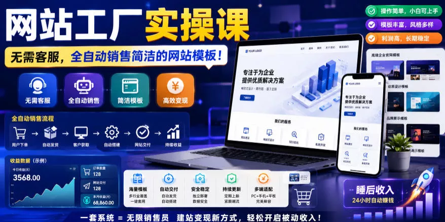 网站工厂实操课,无需客服,网站模板自动赚钱!【原创双语字幕】-小灰云创