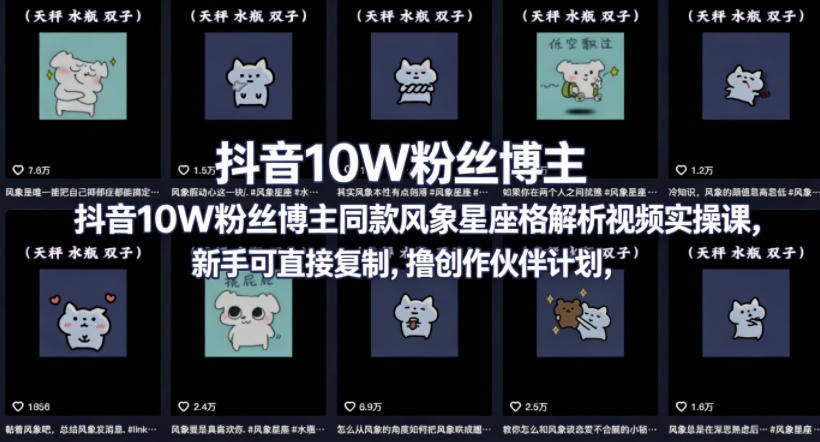 抖音10W粉丝博主同款星座性格解析视频实操课，新手可直接复制，撸创作伙伴计划，分成计划等-小灰云创