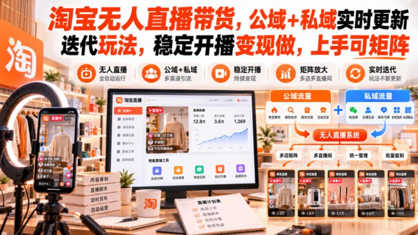 淘宝无人直播带货,公域+私域实时更新迭代玩法,稳定开播变现做,上手可矩阵【揭秘】 淘宝无人直播带货,公域+私域实时更新迭代玩法,稳定开播变现做,上手可矩阵【揭秘】