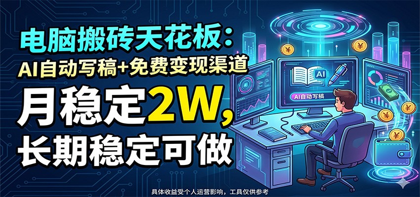 电脑搬砖天花板：AI自动写稿+免费变现渠道，月稳定2W，长期稳定可做-小灰云创