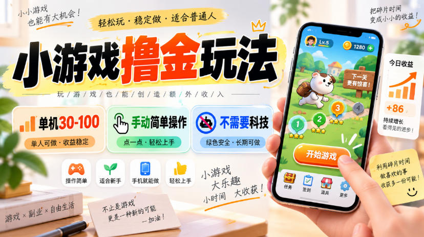 小游戏撸金玩法，单机30-100，手动简单操作，不需要科技-小灰云创