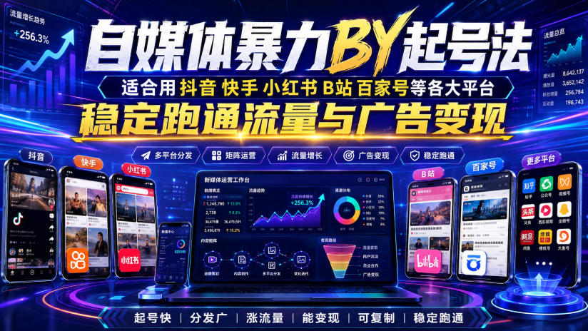 自媒体暴力搬运起号法，适合用抖音快手小红书B站百家号等各大平台，稳定跑通流量与广告变现-小灰云创