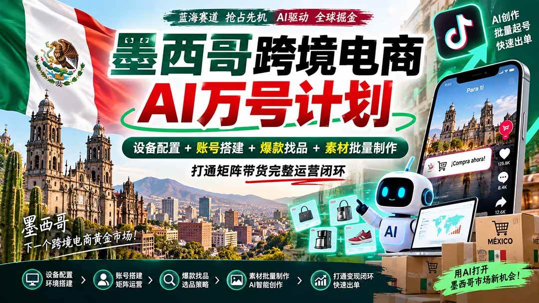 (20500期)墨西哥AI跨境电商万号计划|设备配置+账号搭建+爆款找品+素材批量制作,打通矩阵带货完整运营闭环-小灰云创