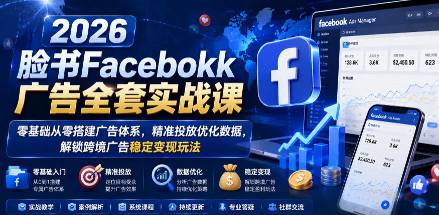 2026脸书Facebook广告全套实战课,零基础从零搭建广告体系,精准投放优化数据,解锁跨境广告稳定变现玩法-小灰云创