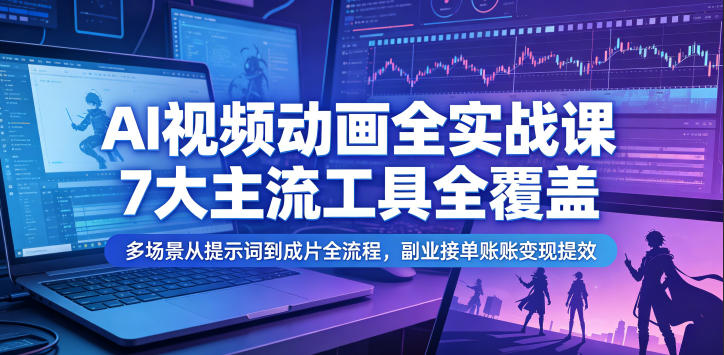 AI视频动画全实战课，7大主流工具全覆盖，多场景从提示词到成片全流程，副业接单账号变现提效-小灰云创