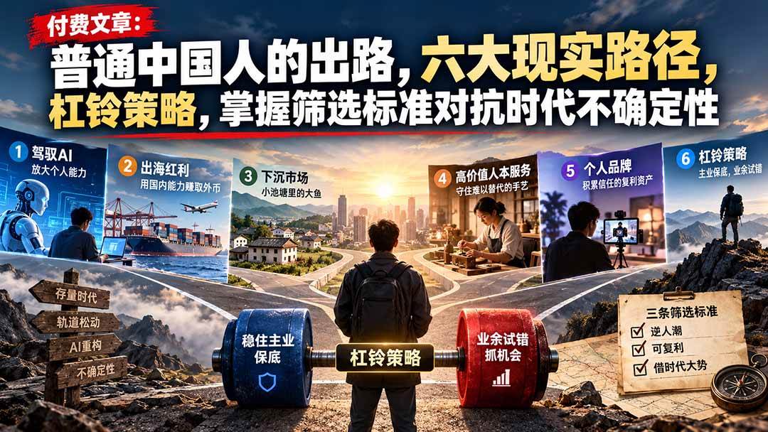 (21058期)付费文章:普通中国人的出路,六大现实路径,杠铃策略,掌握筛选标准对抗时代不确定性 (21058期)付费文章:普通中国人的出路,六大现实路径,杠铃策略,掌握筛选标准对抗时代不确定性