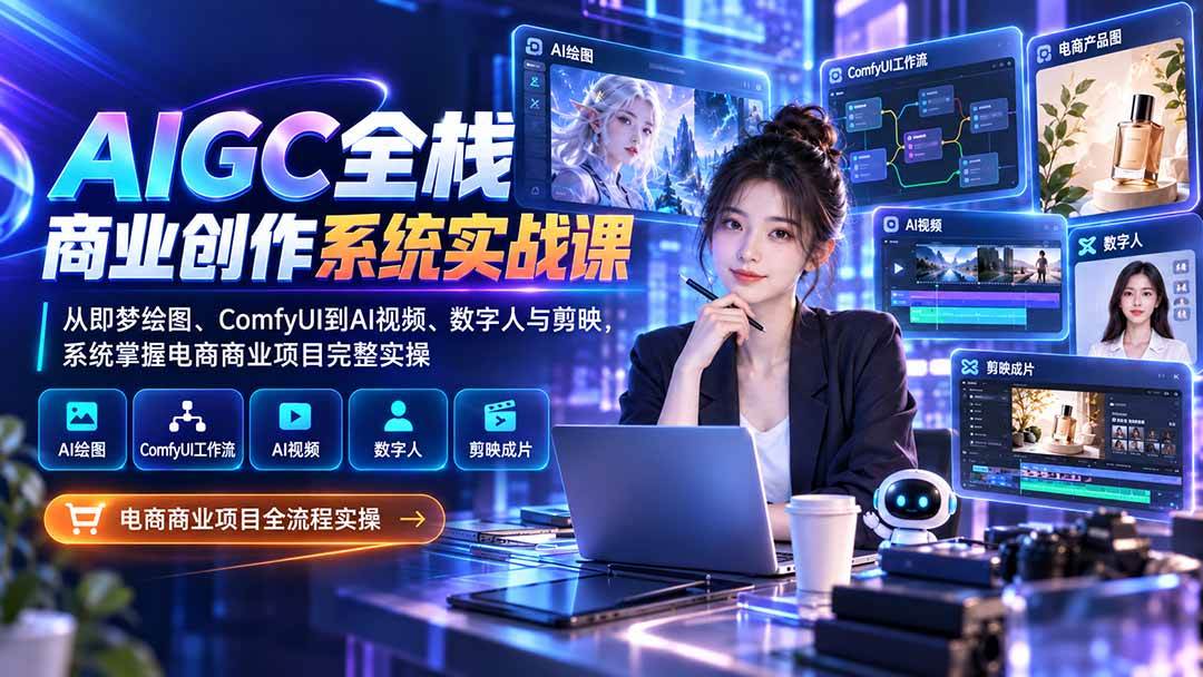 (20342期)AIGC全栈商业创作系统实战课:从即梦绘图、ComfyUI到AI视频、数字人与剪映,系统掌握电商商业项目完整实操-小灰云创