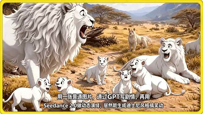 （18137期）用一张普通图片，通过GPT写剧情，再用Seedance 2.0做动态演绎，居然能生成迪士尼风格搞笑动画-小灰云创