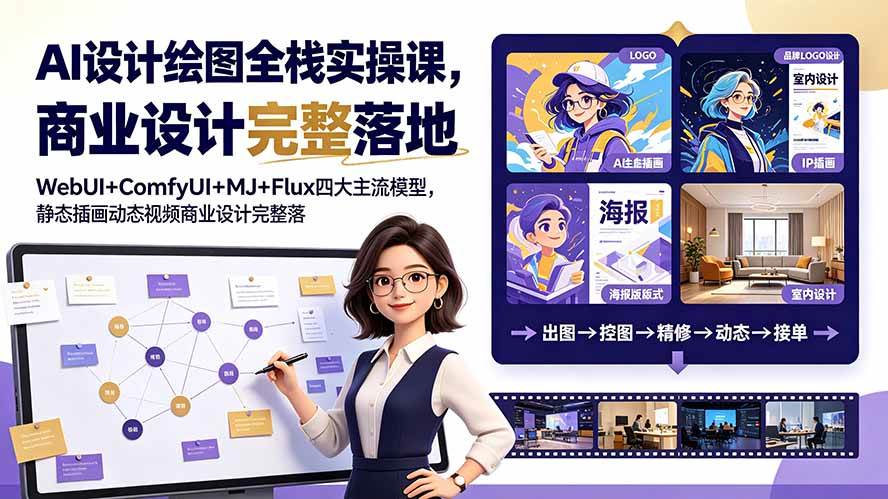 （19244期）AI设计绘图全栈实操课，WebUI+ComfyUI+MJ+Flux四大主流模型，静态插画动态视频商业设计完整落地教程-小灰云创