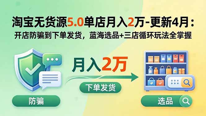 （19683期）淘宝无货源5.0单店月入2万-更新2026：开店防骗到下单发货，蓝海选品+三店循环玩法全掌握-小灰云创